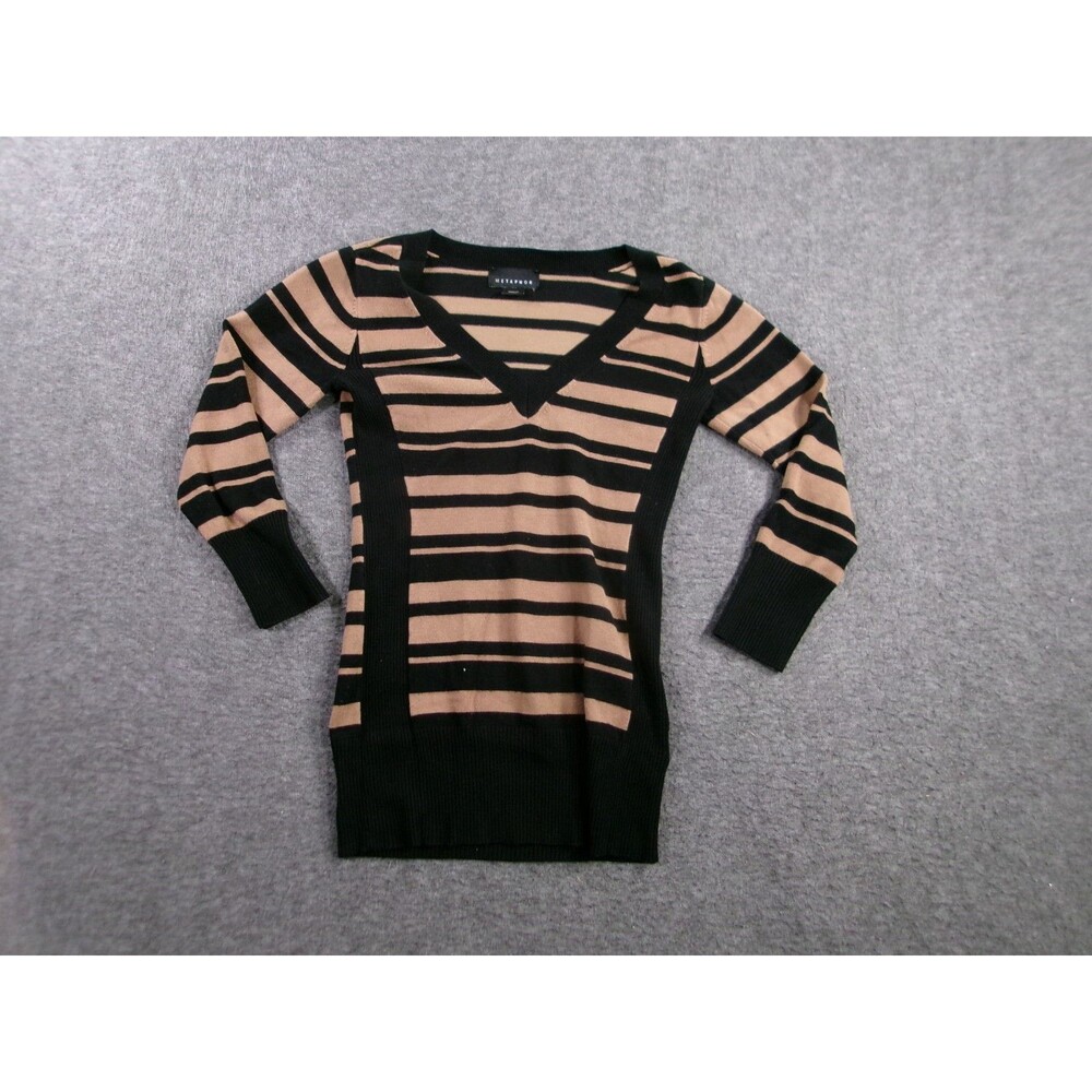 Metaphor Sweater Women Extra Small Black Brown Striped Capsule Office Work Day